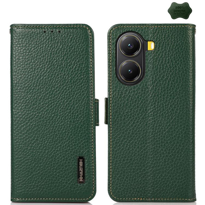 KHAZNEH Funda para teléfono RFID de cuero genuino Litchi magnético lateral, For Redmi A7 Pro 171mm / Poco C85x 5G, For Redmi Turbo 5 Max 5G / Poco X8 Pro Max 5G, For Redmi Turbo 5 5G / Poco X8 Pro 5G, For Redmi Note 15 Pro+ 5G Global 163.3mm           ...