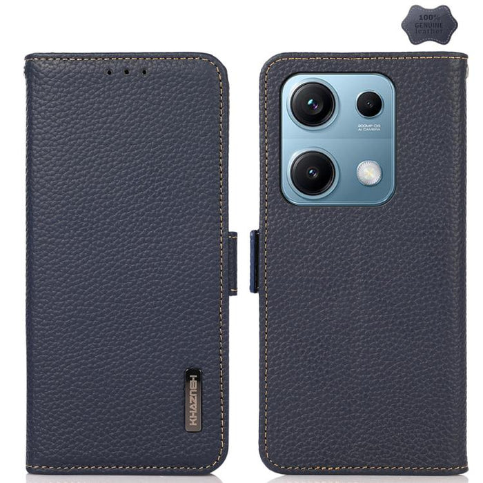 KHAZNEH Funda para teléfono RFID de cuero genuino Litchi magnético lateral, For Redmi A7 Pro 171mm / Poco C85x 5G, For Redmi Turbo 5 Max 5G / Poco X8 Pro Max 5G, For Redmi Turbo 5 5G / Poco X8 Pro 5G, For Redmi Note 15 Pro+ 5G Global 163.3mm           ...