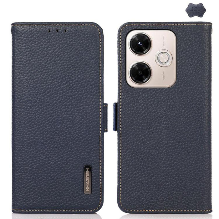 KHAZNEH Funda para teléfono RFID de cuero genuino Litchi magnético lateral, For Redmi A7 Pro 171mm / Poco C85x 5G, For Redmi Turbo 5 Max 5G / Poco X8 Pro Max 5G, For Redmi Turbo 5 5G / Poco X8 Pro 5G, For Redmi Note 15 Pro+ 5G Global 163.3mm           ...