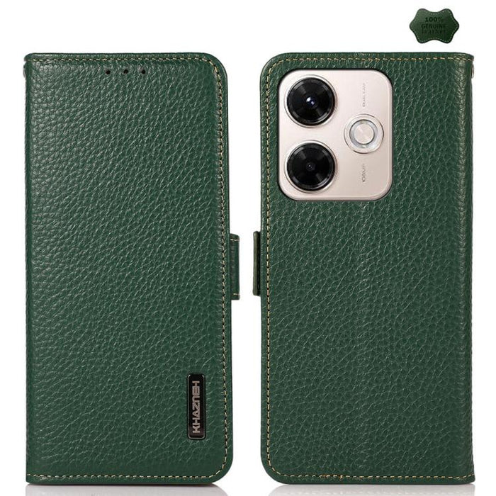 KHAZNEH Funda para teléfono RFID de cuero genuino Litchi magnético lateral, For Redmi A7 Pro 171mm / Poco C85x 5G, For Redmi Turbo 5 Max 5G / Poco X8 Pro Max 5G, For Redmi Turbo 5 5G / Poco X8 Pro 5G, For Redmi Note 15 Pro+ 5G Global 163.3mm           ...