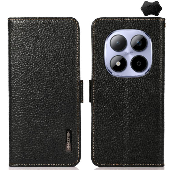 KHAZNEH Funda para teléfono RFID de cuero genuino Litchi magnético lateral, For Redmi A7 Pro 171mm / Poco C85x 5G, For Redmi Turbo 5 Max 5G / Poco X8 Pro Max 5G, For Redmi Turbo 5 5G / Poco X8 Pro 5G, For Redmi Note 15 Pro+ 5G Global 163.3mm           ...