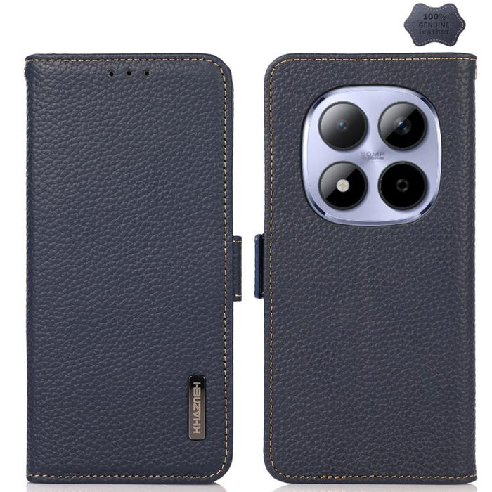 KHAZNEH Funda para teléfono RFID de cuero genuino Litchi magnético lateral, For Redmi A7 Pro 171mm / Poco C85x 5G, For Redmi Turbo 5 Max 5G / Poco X8 Pro Max 5G, For Redmi Turbo 5 5G / Poco X8 Pro 5G, For Redmi Note 15 Pro+ 5G Global 163.3mm           ...