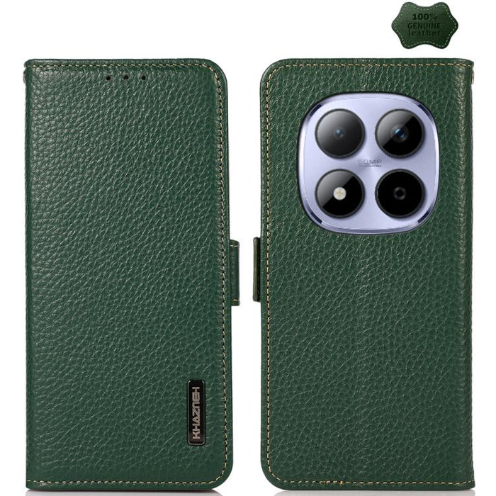 KHAZNEH Funda para teléfono RFID de cuero genuino Litchi magnético lateral, For Redmi A7 Pro 171mm / Poco C85x 5G, For Redmi Turbo 5 Max 5G / Poco X8 Pro Max 5G, For Redmi Turbo 5 5G / Poco X8 Pro 5G, For Redmi Note 15 Pro+ 5G Global 163.3mm           ...