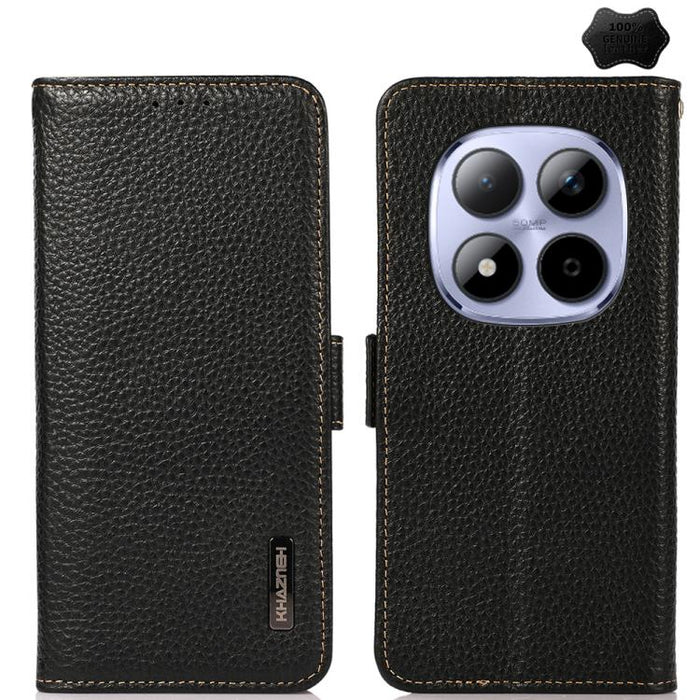 KHAZNEH Funda para teléfono RFID de cuero genuino Litchi magnético lateral, For Redmi A7 Pro 171mm / Poco C85x 5G, For Redmi Turbo 5 Max 5G / Poco X8 Pro Max 5G, For Redmi Turbo 5 5G / Poco X8 Pro 5G, For Redmi Note 15 Pro+ 5G Global 163.3mm           ...