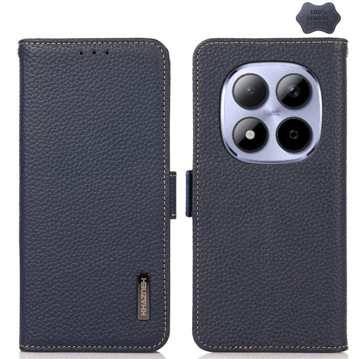 KHAZNEH Funda para teléfono RFID de cuero genuino Litchi magnético lateral, For Redmi A7 Pro 171mm / Poco C85x 5G, For Redmi Turbo 5 Max 5G / Poco X8 Pro Max 5G, For Redmi Turbo 5 5G / Poco X8 Pro 5G, For Redmi Note 15 Pro+ 5G Global 163.3mm           ...