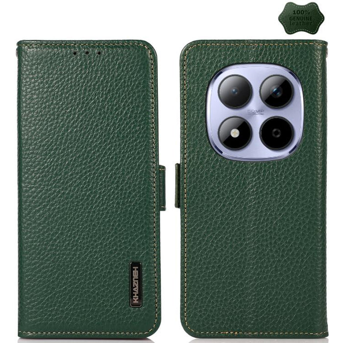 KHAZNEH Funda para teléfono RFID de cuero genuino Litchi magnético lateral, For Redmi A7 Pro 171mm / Poco C85x 5G, For Redmi Turbo 5 Max 5G / Poco X8 Pro Max 5G, For Redmi Turbo 5 5G / Poco X8 Pro 5G, For Redmi Note 15 Pro+ 5G Global 163.3mm           ...