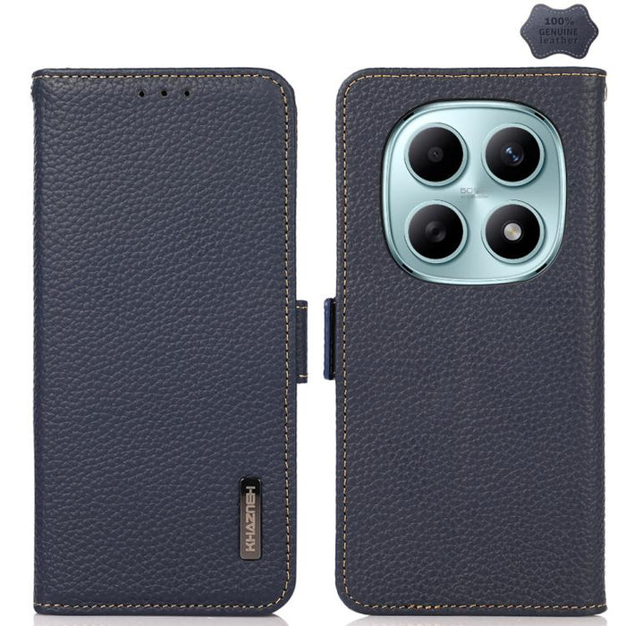 KHAZNEH Funda para teléfono RFID de cuero genuino Litchi magnético lateral, For Redmi A7 Pro 171mm / Poco C85x 5G, For Redmi Turbo 5 Max 5G / Poco X8 Pro Max 5G, For Redmi Turbo 5 5G / Poco X8 Pro 5G, For Redmi Note 15 Pro+ 5G Global 163.3mm           ...