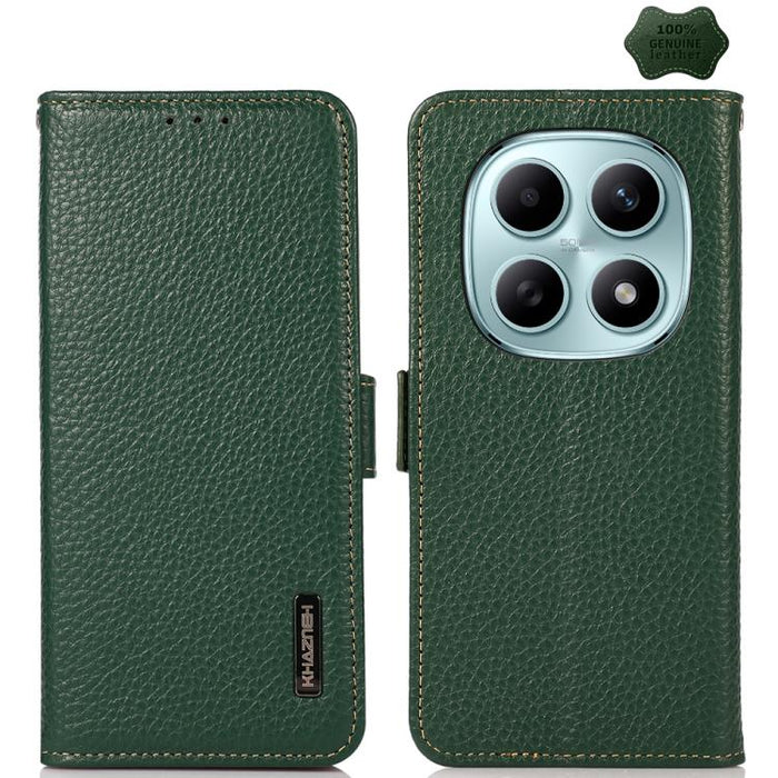KHAZNEH Funda para teléfono RFID de cuero genuino Litchi magnético lateral, For Redmi A7 Pro 171mm / Poco C85x 5G, For Redmi Turbo 5 Max 5G / Poco X8 Pro Max 5G, For Redmi Turbo 5 5G / Poco X8 Pro 5G, For Redmi Note 15 Pro+ 5G Global 163.3mm           ...