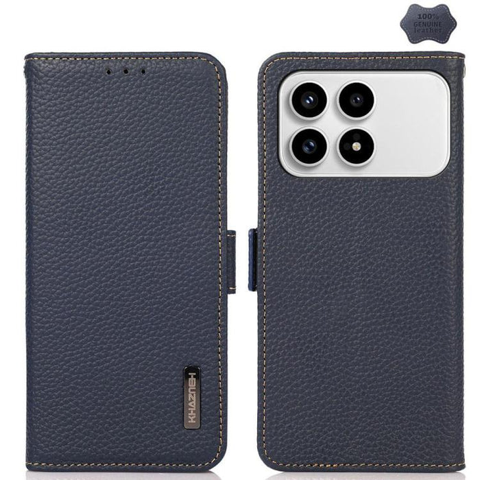 KHAZNEH Funda para teléfono RFID de cuero genuino Litchi magnético lateral, For Redmi A7 Pro 171mm / Poco C85x 5G, For Redmi Turbo 5 Max 5G / Poco X8 Pro Max 5G, For Redmi Turbo 5 5G / Poco X8 Pro 5G, For Redmi Note 15 Pro+ 5G Global 163.3mm           ...