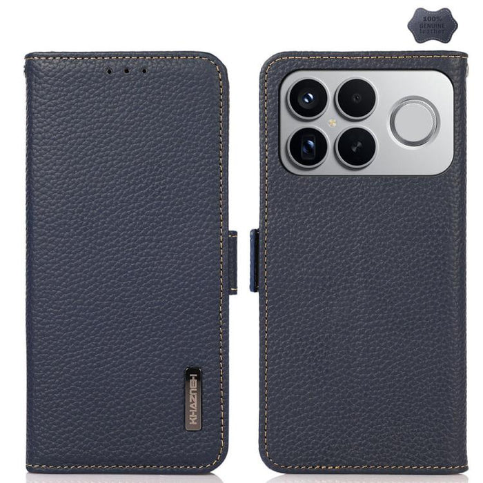 KHAZNEH Funda para teléfono RFID de cuero genuino Litchi magnético lateral, For Redmi A7 Pro 171mm / Poco C85x 5G, For Redmi Turbo 5 Max 5G / Poco X8 Pro Max 5G, For Redmi Turbo 5 5G / Poco X8 Pro 5G, For Redmi Note 15 Pro+ 5G Global 163.3mm           ...