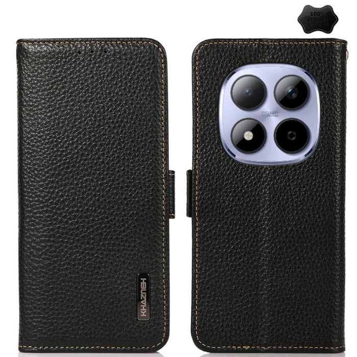 KHAZNEH Funda para teléfono RFID de cuero genuino Litchi magnético lateral, For Redmi A7 Pro 171mm / Poco C85x 5G, For Redmi Turbo 5 Max 5G / Poco X8 Pro Max 5G, For Redmi Turbo 5 5G / Poco X8 Pro 5G, For Redmi Note 15 Pro+ 5G Global 163.3mm           ...