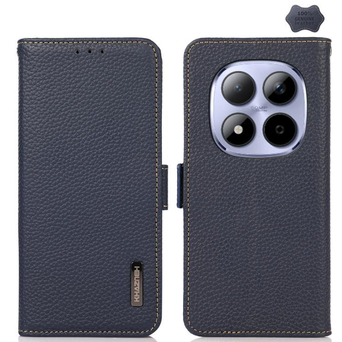 KHAZNEH Funda para teléfono RFID de cuero genuino Litchi magnético lateral, For Redmi A7 Pro 171mm / Poco C85x 5G, For Redmi Turbo 5 Max 5G / Poco X8 Pro Max 5G, For Redmi Turbo 5 5G / Poco X8 Pro 5G, For Redmi Note 15 Pro+ 5G Global 163.3mm           ...