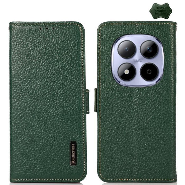 KHAZNEH Funda para teléfono RFID de cuero genuino Litchi magnético lateral, For Redmi A7 Pro 171mm / Poco C85x 5G, For Redmi Turbo 5 Max 5G / Poco X8 Pro Max 5G, For Redmi Turbo 5 5G / Poco X8 Pro 5G, For Redmi Note 15 Pro+ 5G Global 163.3mm           ...