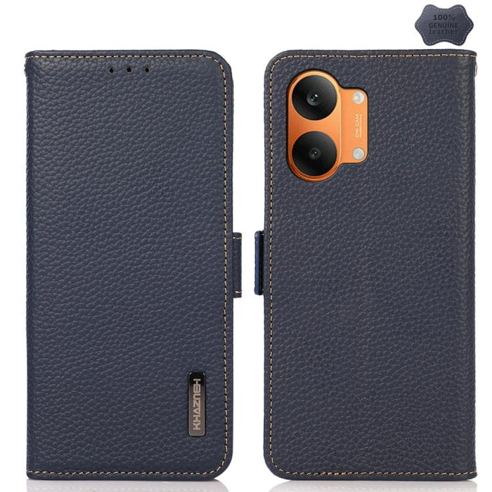 KHAZNEH Funda para teléfono RFID de cuero genuino Litchi magnético lateral, For Redmi A7 Pro 171mm / Poco C85x 5G, For Redmi Turbo 5 Max 5G / Poco X8 Pro Max 5G, For Redmi Turbo 5 5G / Poco X8 Pro 5G, For Redmi Note 15 Pro+ 5G Global 163.3mm           ...