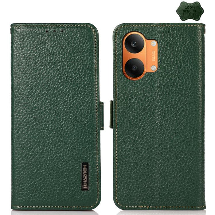 KHAZNEH Funda para teléfono RFID de cuero genuino Litchi magnético lateral, For Redmi A7 Pro 171mm / Poco C85x 5G, For Redmi Turbo 5 Max 5G / Poco X8 Pro Max 5G, For Redmi Turbo 5 5G / Poco X8 Pro 5G, For Redmi Note 15 Pro+ 5G Global 163.3mm           ...