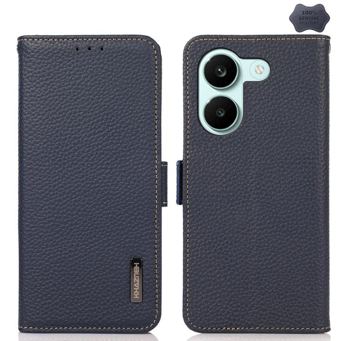 KHAZNEH Funda para teléfono RFID de cuero genuino Litchi magnético lateral, For Redmi A7 Pro 171mm / Poco C85x 5G, For Redmi Turbo 5 Max 5G / Poco X8 Pro Max 5G, For Redmi Turbo 5 5G / Poco X8 Pro 5G, For Redmi Note 15 Pro+ 5G Global 163.3mm           ...