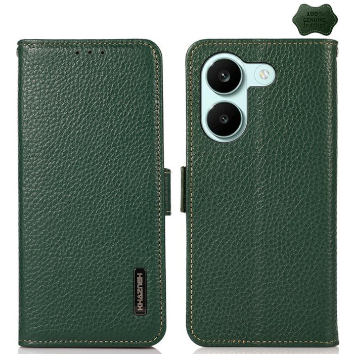 KHAZNEH Funda para teléfono RFID de cuero genuino Litchi magnético lateral, For Redmi A7 Pro 171mm / Poco C85x 5G, For Redmi Turbo 5 Max 5G / Poco X8 Pro Max 5G, For Redmi Turbo 5 5G / Poco X8 Pro 5G, For Redmi Note 15 Pro+ 5G Global 163.3mm           ...