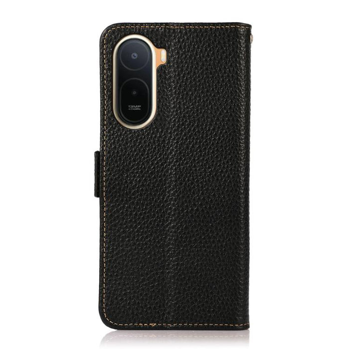 KHAZNEH Funda para teléfono RFID de cuero genuino Litchi magnético lateral, For Redmi A7 Pro 171mm / Poco C85x 5G, For Redmi Turbo 5 Max 5G / Poco X8 Pro Max 5G, For Redmi Turbo 5 5G / Poco X8 Pro 5G, For Redmi Note 15 Pro+ 5G Global 163.3mm           ...