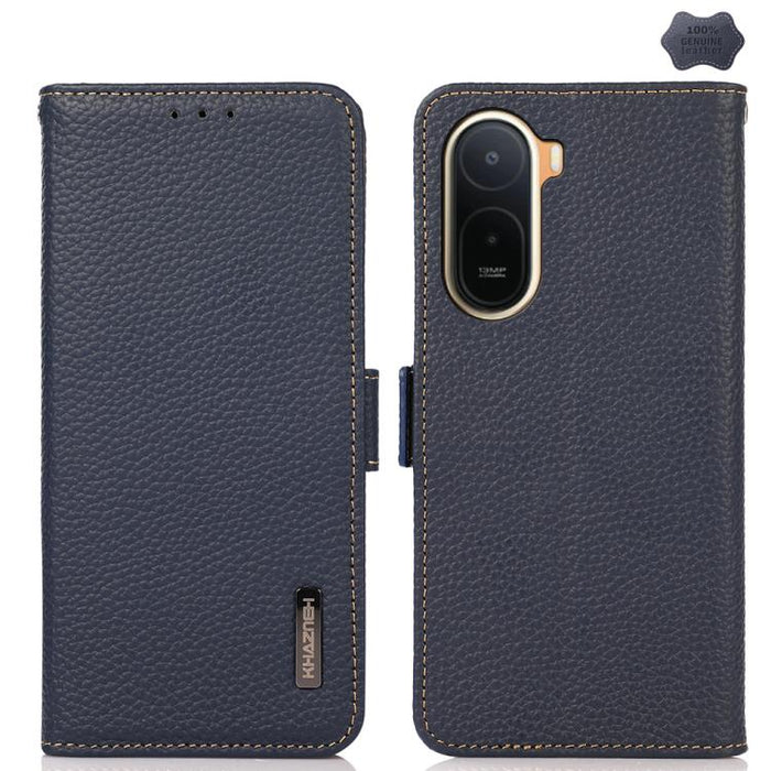 KHAZNEH Funda para teléfono RFID de cuero genuino Litchi magnético lateral, For Redmi A7 Pro 171mm / Poco C85x 5G, For Redmi Turbo 5 Max 5G / Poco X8 Pro Max 5G, For Redmi Turbo 5 5G / Poco X8 Pro 5G, For Redmi Note 15 Pro+ 5G Global 163.3mm           ...