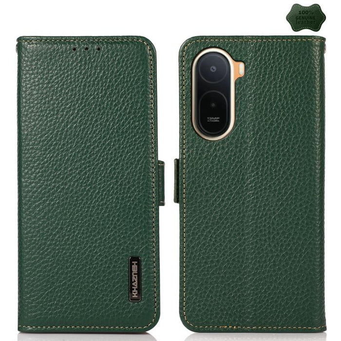 KHAZNEH Funda para teléfono RFID de cuero genuino Litchi magnético lateral, For Redmi A7 Pro 171mm / Poco C85x 5G, For Redmi Turbo 5 Max 5G / Poco X8 Pro Max 5G, For Redmi Turbo 5 5G / Poco X8 Pro 5G, For Redmi Note 15 Pro+ 5G Global 163.3mm           ...