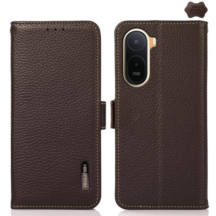 KHAZNEH Funda para teléfono RFID de cuero genuino Litchi magnético lateral, For Redmi A7 Pro 171mm / Poco C85x 5G, For Redmi Turbo 5 Max 5G / Poco X8 Pro Max 5G, For Redmi Turbo 5 5G / Poco X8 Pro 5G, For Redmi Note 15 Pro+ 5G Global 163.3mm           ...