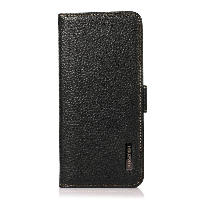 KHAZNEH Funda para teléfono RFID de cuero genuino Litchi magnético lateral, For Redmi A7 Pro 171mm / Poco C85x 5G, For Redmi Turbo 5 Max 5G / Poco X8 Pro Max 5G, For Redmi Turbo 5 5G / Poco X8 Pro 5G, For Redmi Note 15 Pro+ 5G Global 163.3mm           ...
