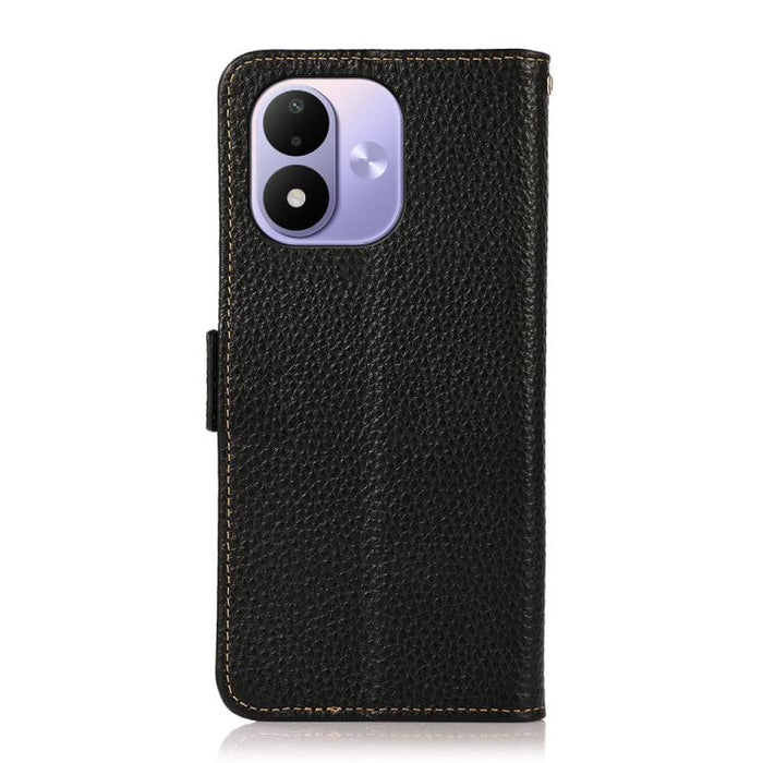 KHAZNEH Funda para teléfono RFID de cuero genuino Litchi magnético lateral, For Redmi A7 Pro 171mm / Poco C85x 5G, For Redmi Turbo 5 Max 5G / Poco X8 Pro Max 5G, For Redmi Turbo 5 5G / Poco X8 Pro 5G, For Redmi Note 15 Pro+ 5G Global 163.3mm           ...