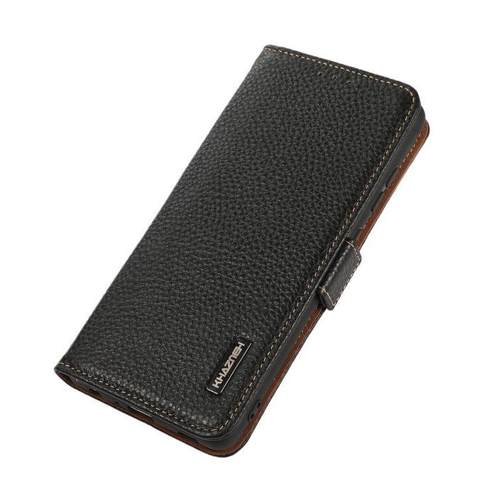 KHAZNEH Funda para teléfono RFID de cuero genuino Litchi magnético lateral, For Redmi A7 Pro 171mm / Poco C85x 5G, For Redmi Turbo 5 Max 5G / Poco X8 Pro Max 5G, For Redmi Turbo 5 5G / Poco X8 Pro 5G, For Redmi Note 15 Pro+ 5G Global 163.3mm           ...