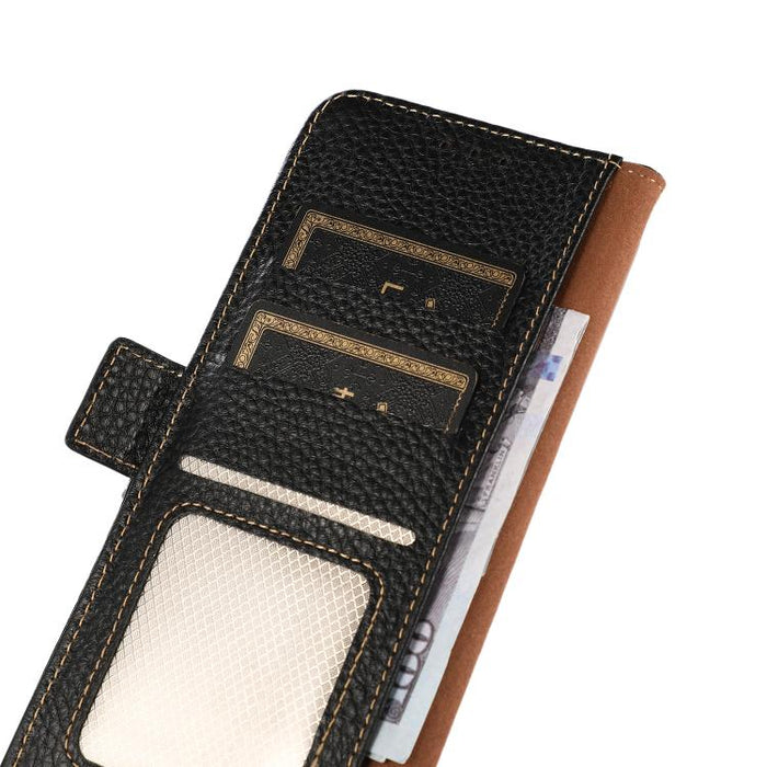 KHAZNEH Funda para teléfono RFID de cuero genuino Litchi magnético lateral, For Redmi A7 Pro 171mm / Poco C85x 5G, For Redmi Turbo 5 Max 5G / Poco X8 Pro Max 5G, For Redmi Turbo 5 5G / Poco X8 Pro 5G, For Redmi Note 15 Pro+ 5G Global 163.3mm           ...