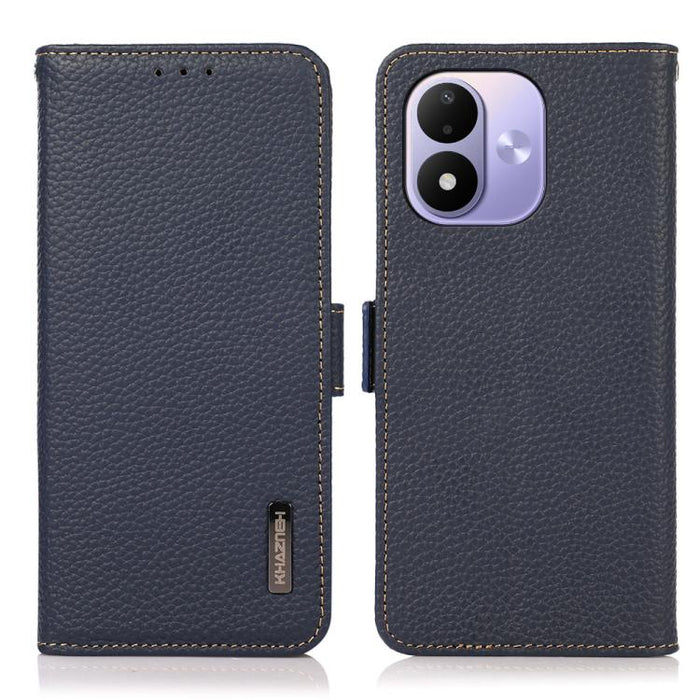 KHAZNEH Funda para teléfono RFID de cuero genuino Litchi magnético lateral, For Redmi A7 Pro 171mm / Poco C85x 5G, For Redmi Turbo 5 Max 5G / Poco X8 Pro Max 5G, For Redmi Turbo 5 5G / Poco X8 Pro 5G, For Redmi Note 15 Pro+ 5G Global 163.3mm           ...