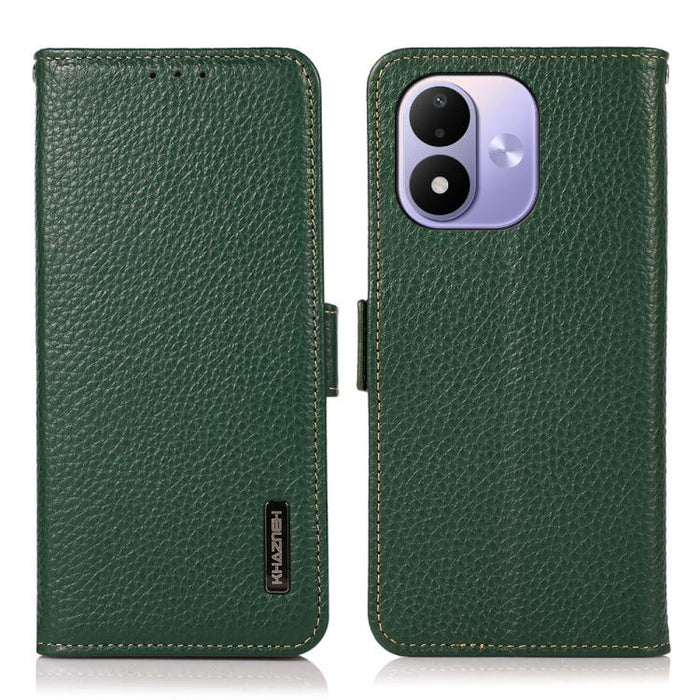 KHAZNEH Funda para teléfono RFID de cuero genuino Litchi magnético lateral, For Redmi A7 Pro 171mm / Poco C85x 5G, For Redmi Turbo 5 Max 5G / Poco X8 Pro Max 5G, For Redmi Turbo 5 5G / Poco X8 Pro 5G, For Redmi Note 15 Pro+ 5G Global 163.3mm           ...