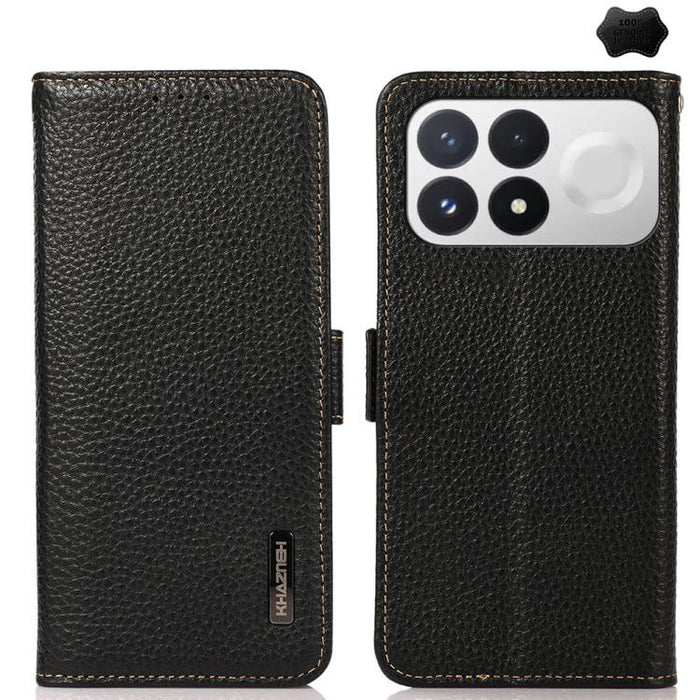 KHAZNEH Funda para teléfono RFID de cuero genuino Litchi magnético lateral, For Redmi Note 17 4G Global 169.7mm, For Redmi Note 17 Pro+ 5G Global 163.4mm, For Redmi Note 17 Pro 5G Global 163.5mm, For Redmi K100 Pro Max/Poco F9 Ultra 5G                 ...