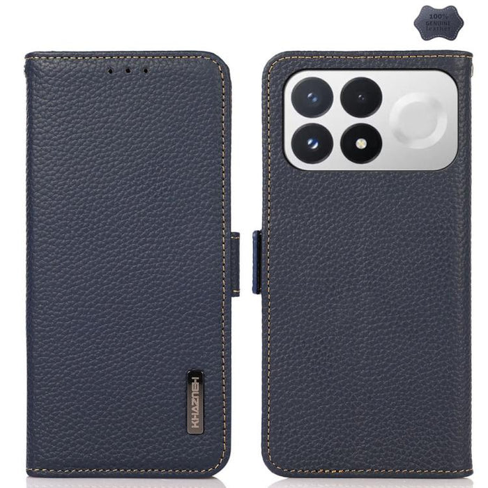 KHAZNEH Funda para teléfono RFID de cuero genuino Litchi magnético lateral, For Redmi Note 17 4G Global 169.7mm, For Redmi Note 17 Pro+ 5G Global 163.4mm, For Redmi Note 17 Pro 5G Global 163.5mm, For Redmi K100 Pro Max/Poco F9 Ultra 5G                 ...