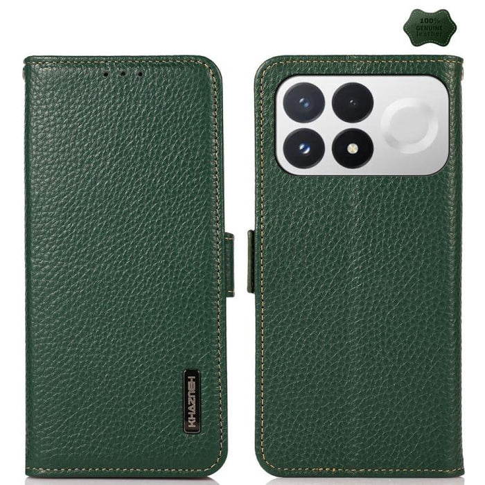 KHAZNEH Funda para teléfono RFID de cuero genuino Litchi magnético lateral, For Redmi Note 17 4G Global 169.7mm, For Redmi Note 17 Pro+ 5G Global 163.4mm, For Redmi Note 17 Pro 5G Global 163.5mm, For Redmi K100 Pro Max/Poco F9 Ultra 5G                 ...