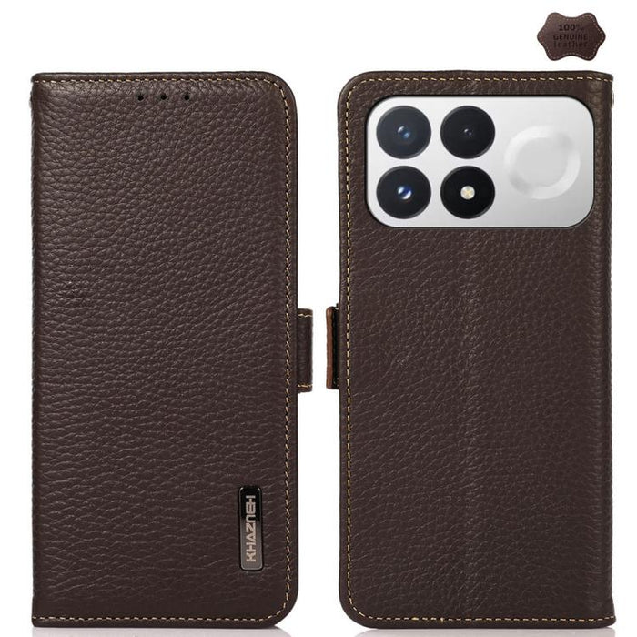 KHAZNEH Funda para teléfono RFID de cuero genuino Litchi magnético lateral, For Redmi Note 17 4G Global 169.7mm, For Redmi Note 17 Pro+ 5G Global 163.4mm, For Redmi Note 17 Pro 5G Global 163.5mm, For Redmi K100 Pro Max/Poco F9 Ultra 5G                 ...