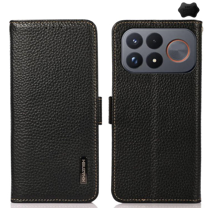 KHAZNEH Funda para teléfono RFID de cuero genuino Litchi magnético lateral, For Redmi Note 17 4G Global 169.7mm, For Redmi Note 17 Pro+ 5G Global 163.4mm, For Redmi Note 17 Pro 5G Global 163.5mm, For Redmi K100 Pro Max/Poco F9 Ultra 5G                 ...