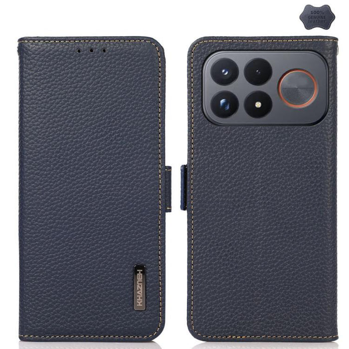 KHAZNEH Funda para teléfono RFID de cuero genuino Litchi magnético lateral, For Redmi Note 17 4G Global 169.7mm, For Redmi Note 17 Pro+ 5G Global 163.4mm, For Redmi Note 17 Pro 5G Global 163.5mm, For Redmi K100 Pro Max/Poco F9 Ultra 5G                 ...