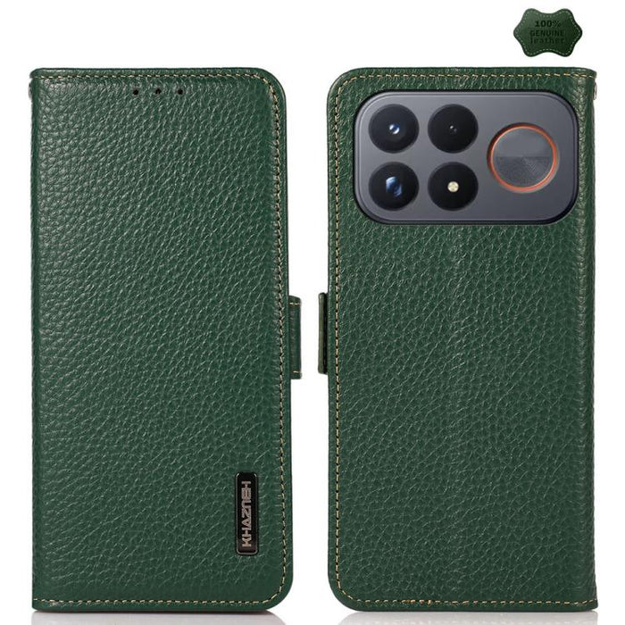 KHAZNEH Funda para teléfono RFID de cuero genuino Litchi magnético lateral, For Redmi Note 17 4G Global 169.7mm, For Redmi Note 17 Pro+ 5G Global 163.4mm, For Redmi Note 17 Pro 5G Global 163.5mm, For Redmi K100 Pro Max/Poco F9 Ultra 5G                 ...