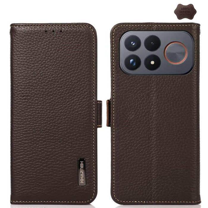KHAZNEH Funda para teléfono RFID de cuero genuino Litchi magnético lateral, For Redmi Note 17 4G Global 169.7mm, For Redmi Note 17 Pro+ 5G Global 163.4mm, For Redmi Note 17 Pro 5G Global 163.5mm, For Redmi K100 Pro Max/Poco F9 Ultra 5G                 ...