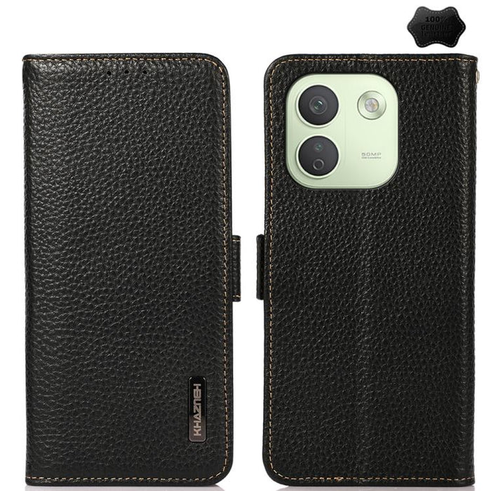 KHAZNEH Funda para teléfono RFID de cuero genuino Litchi magnético lateral, For Redmi Note 17 4G Global 169.7mm, For Redmi Note 17 Pro+ 5G Global 163.4mm, For Redmi Note 17 Pro 5G Global 163.5mm, For Redmi K100 Pro Max/Poco F9 Ultra 5G                 ...