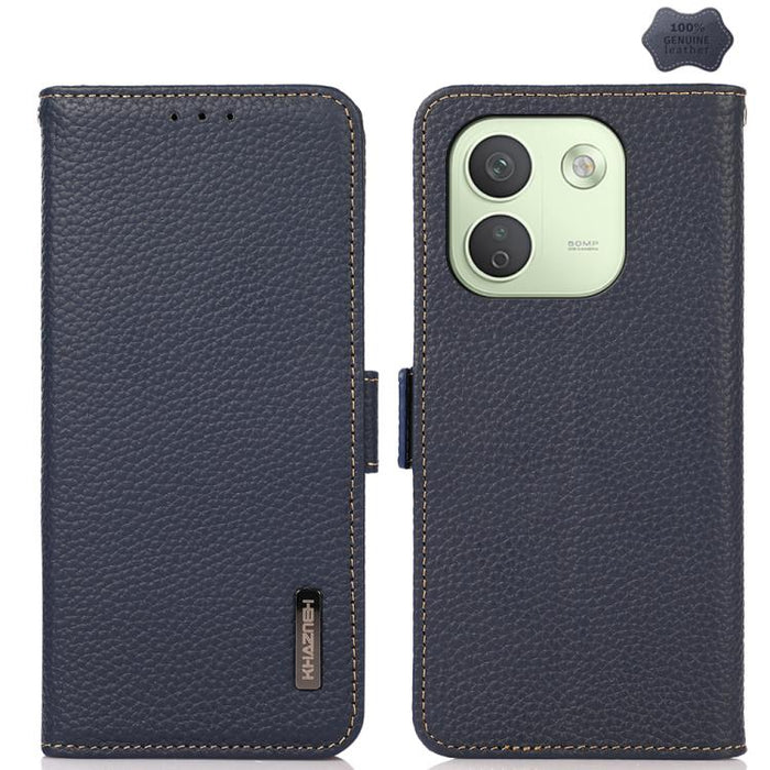 KHAZNEH Funda para teléfono RFID de cuero genuino Litchi magnético lateral, For Redmi Note 17 4G Global 169.7mm, For Redmi Note 17 Pro+ 5G Global 163.4mm, For Redmi Note 17 Pro 5G Global 163.5mm, For Redmi K100 Pro Max/Poco F9 Ultra 5G                 ...