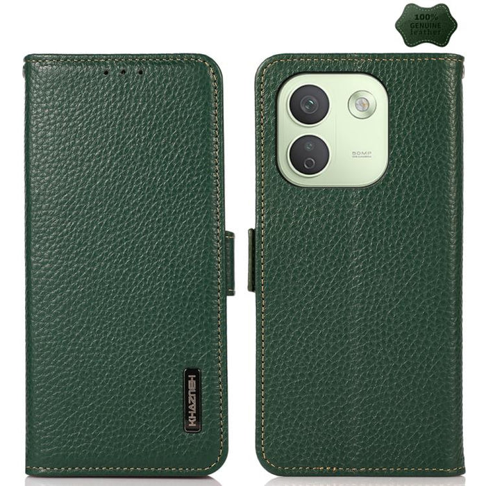 KHAZNEH Funda para teléfono RFID de cuero genuino Litchi magnético lateral, For Redmi Note 17 4G Global 169.7mm, For Redmi Note 17 Pro+ 5G Global 163.4mm, For Redmi Note 17 Pro 5G Global 163.5mm, For Redmi K100 Pro Max/Poco F9 Ultra 5G                 ...