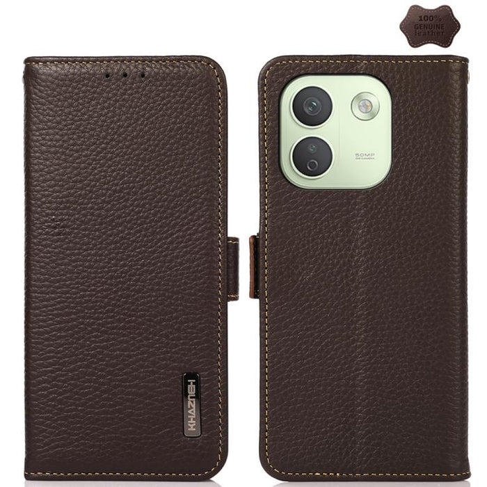 KHAZNEH Funda para teléfono RFID de cuero genuino Litchi magnético lateral, For Redmi Note 17 4G Global 169.7mm, For Redmi Note 17 Pro+ 5G Global 163.4mm, For Redmi Note 17 Pro 5G Global 163.5mm, For Redmi K100 Pro Max/Poco F9 Ultra 5G                 ...