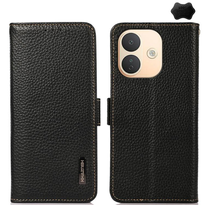 KHAZNEH Funda para teléfono RFID de cuero genuino Litchi magnético lateral, For Redmi Note 17 4G Global 169.7mm, For Redmi Note 17 Pro+ 5G Global 163.4mm, For Redmi Note 17 Pro 5G Global 163.5mm, For Redmi K100 Pro Max/Poco F9 Ultra 5G                 ...