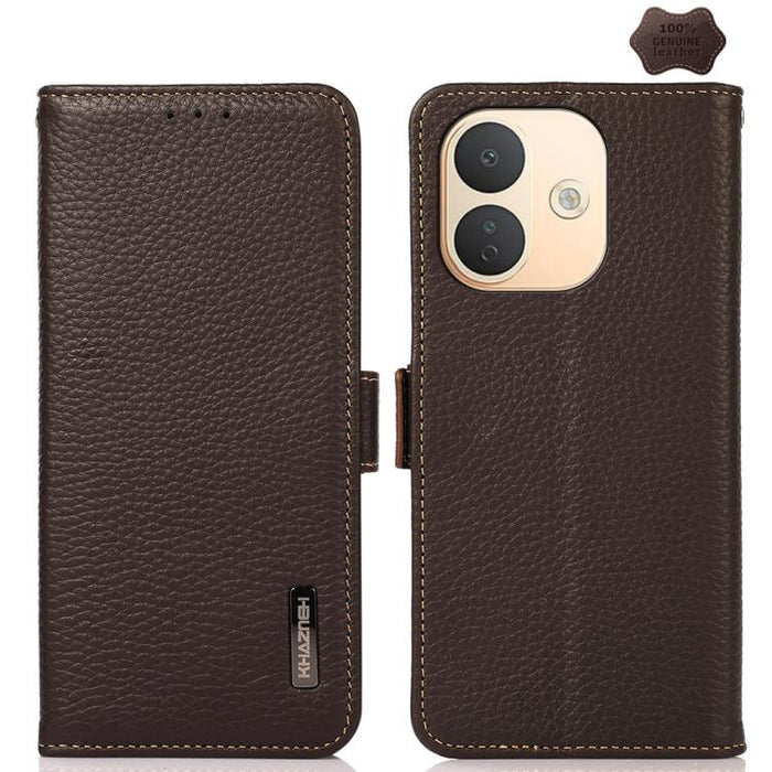 KHAZNEH Funda para teléfono RFID de cuero genuino Litchi magnético lateral, For Redmi Note 17 4G Global 169.7mm, For Redmi Note 17 Pro+ 5G Global 163.4mm, For Redmi Note 17 Pro 5G Global 163.5mm, For Redmi K100 Pro Max/Poco F9 Ultra 5G                 ...