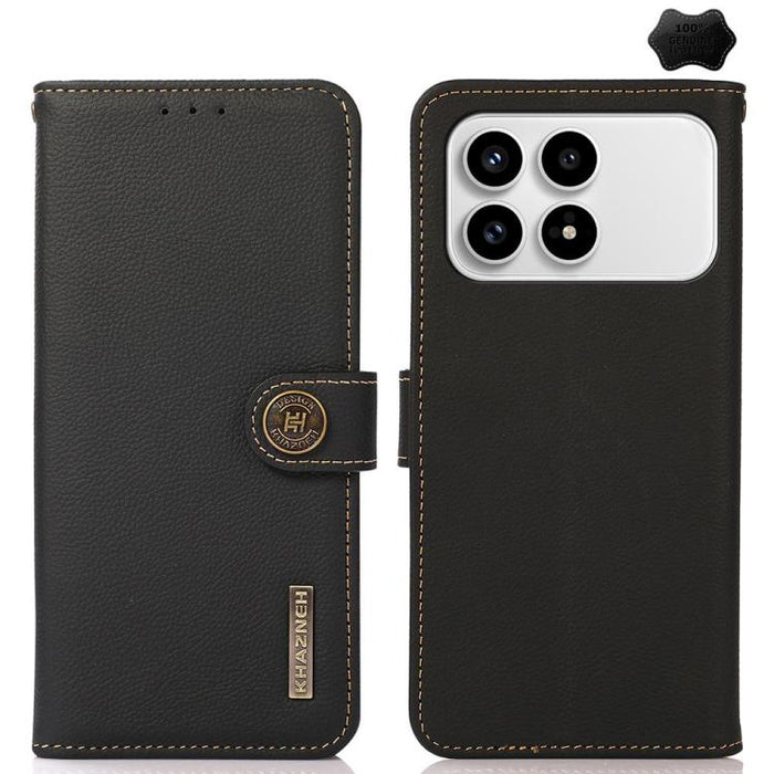 Funda para teléfono de cuero genuino con textura RFID KHAZNEH Custer, For Redmi A7 Pro 171mm / Poco C85x 5G, For Redmi Turbo 5 Max / Poco X8 Pro Max, For Redmi Turbo 5 5G / Poco X8 Pro 5G, For Redmi Note 15 Pro+ 5G Global 163.3mm                       ...