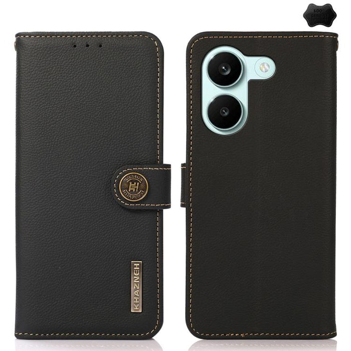 Funda para teléfono de cuero genuino con textura RFID KHAZNEH Custer, For Redmi A7 Pro 171mm / Poco C85x 5G, For Redmi Turbo 5 Max / Poco X8 Pro Max, For Redmi Turbo 5 5G / Poco X8 Pro 5G, For Redmi Note 15 Pro+ 5G Global 163.3mm                       ...