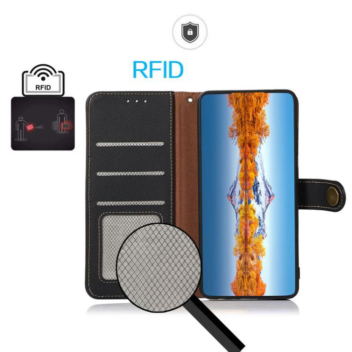 Funda para teléfono de cuero genuino con textura RFID KHAZNEH Custer, For Redmi Note 17 4G Global 169.7mm, For Redmi Note 17 Pro+ 5G Global 163.4mm, For Redmi Note 17 Pro 5G Global 163.5mm, For Redmi K100 Pro Max/Poco F9 Ultra 5G                       ...