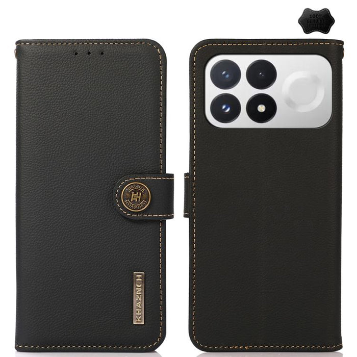 Funda para teléfono de cuero genuino con textura RFID KHAZNEH Custer, For Redmi Note 17 4G Global 169.7mm, For Redmi Note 17 Pro+ 5G Global 163.4mm, For Redmi Note 17 Pro 5G Global 163.5mm, For Redmi K100 Pro Max/Poco F9 Ultra 5G                       ...