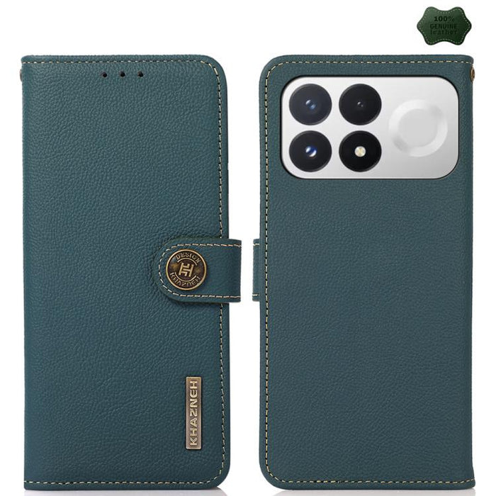 Funda para teléfono de cuero genuino con textura RFID KHAZNEH Custer, For Redmi Note 17 4G Global 169.7mm, For Redmi Note 17 Pro+ 5G Global 163.4mm, For Redmi Note 17 Pro 5G Global 163.5mm, For Redmi K100 Pro Max/Poco F9 Ultra 5G                       ...